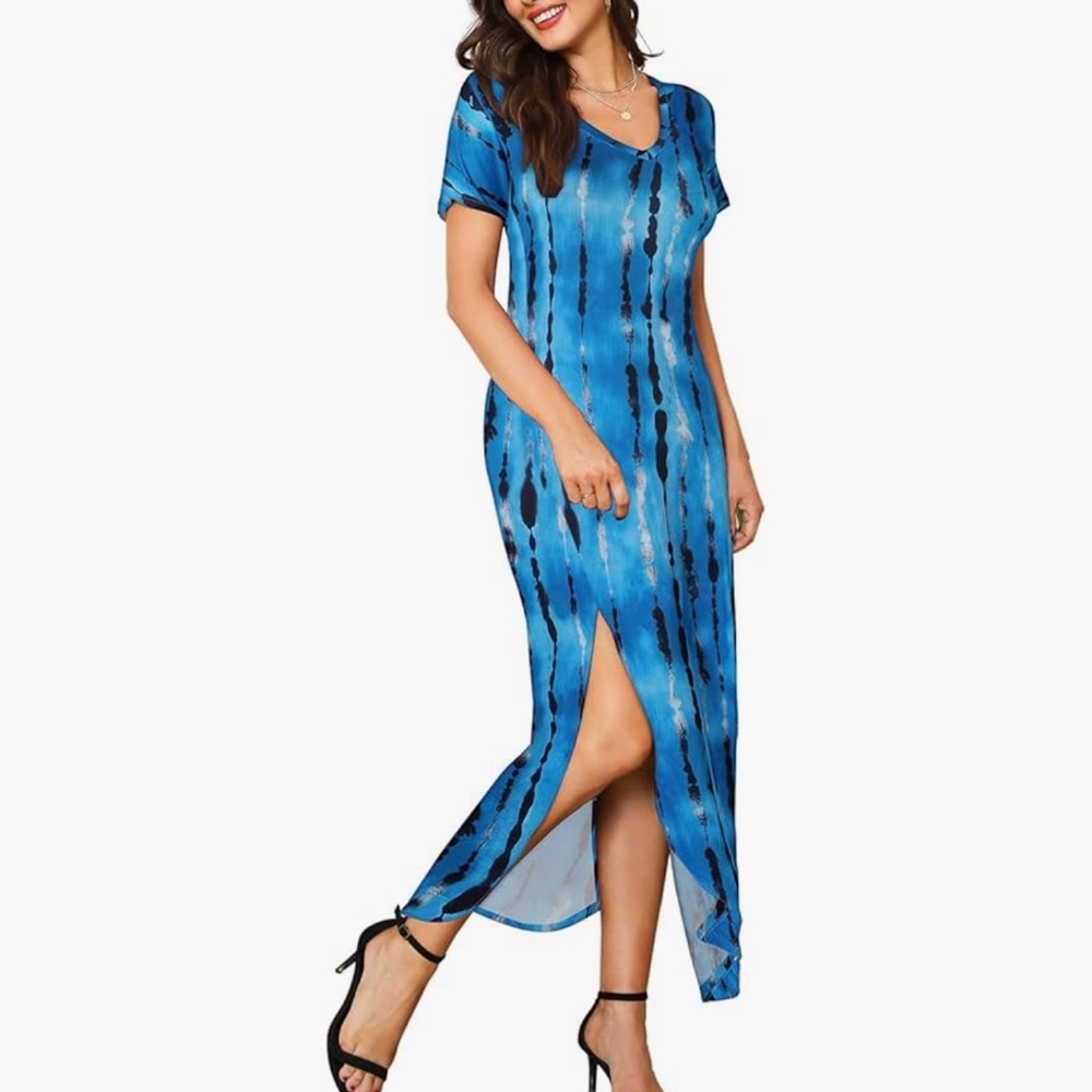 Blue Tie-Dye Maxi Dress - Picture 3 of 4